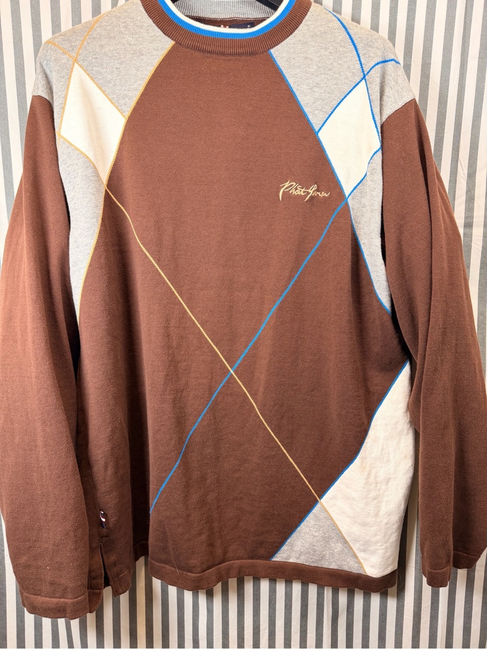 Vintage Phat Farm Argyle Knit Sweater Brown Men XXL Y2K Oversized Hip Hop Skater